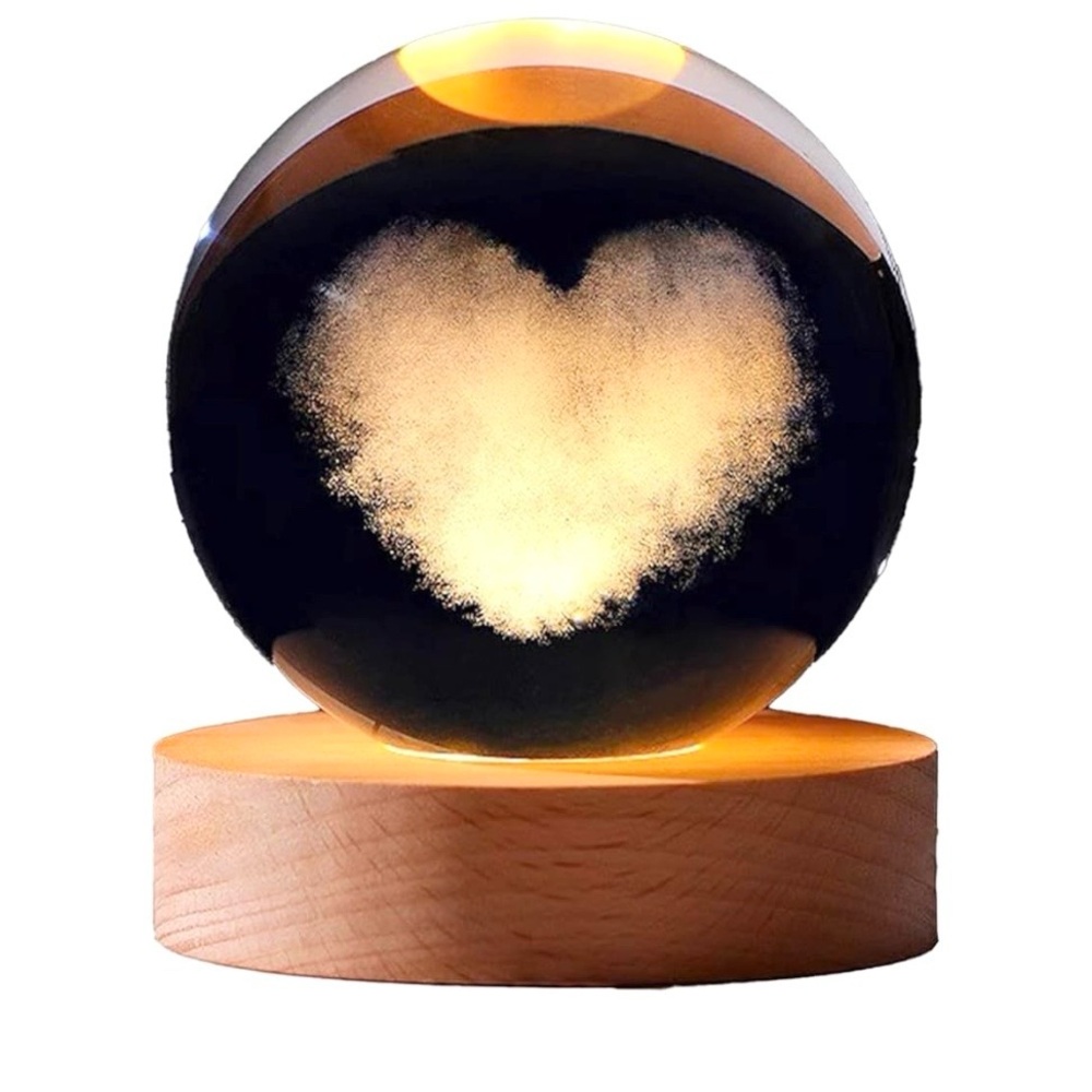 🆕-3D Crystal Ball Night Light-Wood Base LED Night Light, Heart Shape Rain Cloud